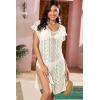 imageDokotoo Womens Crochet Cover Up Swimwear Beachwear Scoop Neck Short Sleeve Mini Dress Beach Dress Crochet Coverups for WomenWhite