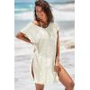 imageDokotoo Womens Crochet Cover Up Swimwear Beachwear Scoop Neck Short Sleeve Mini Dress Beach Dress Crochet Coverups for WomenWhite