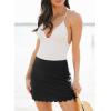 imageDokotoo Womens High Waisted Swim Skirt Bottoms Ruched Scallop Trim Bathing Suit Skirts Split Tankini Swimsuit BottomBlack