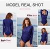 imageDokotoo Womens Long Sleeve Rash Guard Swim Shirts 14 Zip Up Sun Protection Swimsuit Top Bathing Suit No BottomNavy Blue