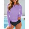 imageDokotoo Womens Long Sleeve Rash Guard Swim Shirts 14 Zip Up Sun Protection Swimsuit Top Bathing Suit No BottomPurple