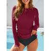 imageDokotoo Womens Long Sleeve Rash Guard Swim Shirts 14 Zip Up Sun Protection Swimsuit Top Bathing Suit No BottomRed