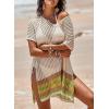 imageDokotoo Womens Swimwear Beach Bikini Swimsuit Color Block Coverups Crochet Striped Side Split Mini DressApricot