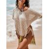 imageDokotoo Womens Swimwear Beach Bikini Swimsuit Color Block Coverups Crochet Striped Side Split Mini DressApricot