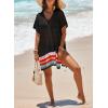 imageDokotoo Womens Swimwear Beach Bikini Swimsuit Color Block Coverups Crochet Striped Side Split Mini DressBlack