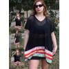 imageDokotoo Womens Swimwear Beach Bikini Swimsuit Color Block Coverups Crochet Striped Side Split Mini DressBlack