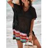 imageDokotoo Womens Swimwear Beach Bikini Swimsuit Color Block Coverups Crochet Striped Side Split Mini DressBlack