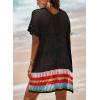 imageDokotoo Womens Swimwear Beach Bikini Swimsuit Color Block Coverups Crochet Striped Side Split Mini DressBlack