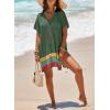 imageDokotoo Womens Swimwear Beach Bikini Swimsuit Color Block Coverups Crochet Striped Side Split Mini DressBlackish Green