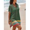 imageDokotoo Womens Swimwear Beach Bikini Swimsuit Color Block Coverups Crochet Striped Side Split Mini DressBlackish Green