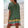 imageDokotoo Womens Swimwear Beach Bikini Swimsuit Color Block Coverups Crochet Striped Side Split Mini DressBlackish Green