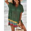 imageDokotoo Womens Swimwear Beach Bikini Swimsuit Color Block Coverups Crochet Striped Side Split Mini DressBlackish Green