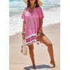imageDokotoo Womens Swimwear Beach Bikini Swimsuit Color Block Coverups Crochet Striped Side Split Mini DressBright Pink