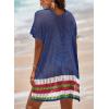 imageDokotoo Womens Swimwear Beach Bikini Swimsuit Color Block Coverups Crochet Striped Side Split Mini DressSail Blue