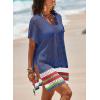 imageDokotoo Womens Swimwear Beach Bikini Swimsuit Color Block Coverups Crochet Striped Side Split Mini DressSail Blue