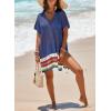 imageDokotoo Womens Swimwear Beach Bikini Swimsuit Color Block Coverups Crochet Striped Side Split Mini DressSail Blue