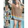 imageDokotoo Womens Swimwear Beach Bikini Swimsuit Color Block Coverups Crochet Striped Side Split Mini DressStraw Yellow