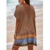 imageDokotoo Womens Swimwear Beach Bikini Swimsuit Color Block Coverups Crochet Striped Side Split Mini DressStraw Yellow