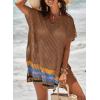 imageDokotoo Womens Swimwear Beach Bikini Swimsuit Color Block Coverups Crochet Striped Side Split Mini DressStraw Yellow