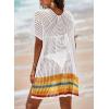 imageDokotoo Womens Swimwear Beach Bikini Swimsuit Color Block Coverups Crochet Striped Side Split Mini DressWhite