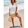 imageDokotoo Womens Swimwear Beach Bikini Swimsuit Color Block Coverups Crochet Striped Side Split Mini DressWhite