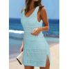 imageDokotoo Womens Swimwear Cover Ups 2025 Summer Crochet Hollow Out Knit Bathing Suit Beach DressesBlue