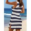 imageDokotoo Womens Swimwear Cover Ups 2025 Summer Crochet Hollow Out Knit Bathing Suit Beach DressesBlue Stripes