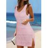 imageDokotoo Womens Swimwear Cover Ups 2025 Summer Crochet Hollow Out Knit Bathing Suit Beach DressesPink