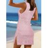 imageDokotoo Womens Swimwear Cover Ups 2025 Summer Crochet Hollow Out Knit Bathing Suit Beach DressesPink
