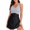 imageDokotoo One Piece Swimdress Swimsuits for Women 2025 Tummy Control Swimwear Dresses Summer Skirt Bathing SuitWhite Stripe