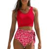 imageDokotoo Womens 2 Piece Swimsuit Scoop Neck Sleeveless 2025 Racerback Top Tummy Control Tie Knot Bathing Suits Floral BottomsRed
