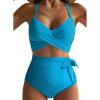 imageDokotoo Womens High Waisted Floral Bikini Sets Swimsuit Suit for Women 2025 Tummy Control Bathing Suit Swimwear for SummerChicory Sky Blue