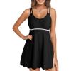 imageDokotoo Womens One Piece Swimsuit Tummy Control Adjustable Double Straps Wave Swimdress High Waisted Skirt Bathing SuitsBlack Runs Small  Choose One Size Up