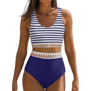 imageDokotoo Womens 2 Piece Swimsuit Scoop Neck Sleeveless 2025 Racerback Top Tummy Control Tie Knot Bathing Suits Floral BottomsFloral Blue