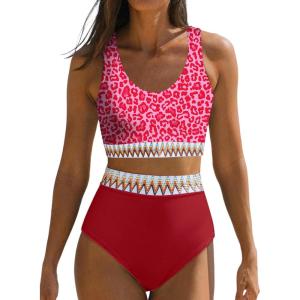 imageDokotoo Womens 2 Piece Swimsuit Scoop Neck Sleeveless 2025 Racerback Top Tummy Control Tie Knot Bathing Suits Floral BottomsFloral Red