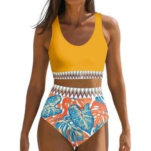 imageDokotoo Womens 2 Piece Swimsuit Scoop Neck Sleeveless 2025 Racerback Top Tummy Control Tie Knot Bathing Suits Floral BottomsFloral Yellow