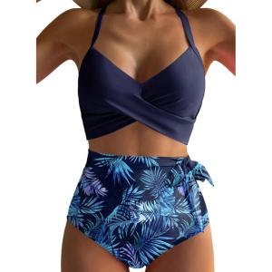imageDokotoo Womens High Waisted Floral Bikini Sets Swimsuit Suit for Women 2025 Tummy Control Bathing Suit Swimwear for SummerBlue