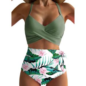 imageDokotoo Womens High Waisted Floral Bikini Sets Swimsuit Suit for Women 2025 Tummy Control Bathing Suit Swimwear for SummerGreen