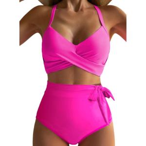 imageDokotoo Womens High Waisted Floral Bikini Sets Swimsuit Suit for Women 2025 Tummy Control Bathing Suit Swimwear for SummerRose Red