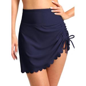 imageDokotoo Womens High Waisted Swim Skirt Bottoms Ruched Scallop Trim Bathing Suit Skirts Split Tankini Swimsuit BottomNavy Blue
