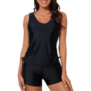 imageDokotoo Womens Tankini Swimsuits 2025 Two Piece Bathing Suits Tummy Control Swim Tank Top with Boy ShortsBlack