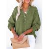 imageDokotoo Womens Casual Button V Neck Long Sleeve Shirts Oversized Solid Blouses TopsDark Green