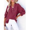 imageDokotoo Womens Casual Button V Neck Long Sleeve Shirts Oversized Solid Blouses TopsRed