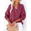 imageDokotoo Womens Casual Button V Neck Long Sleeve Shirts Oversized Solid Blouses TopsRed