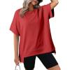 imageDokotoo Oversized T Shirts for Women Crewneck Short Sleeve Casual Summer Tops Lightweight Loose High Low BlouseRed
