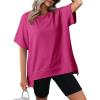imageDokotoo Oversized T Shirts for Women Crewneck Short Sleeve Casual Summer Tops Lightweight Loose High Low BlouseRose