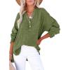 imageDokotoo Womens Casual Button V Neck Long Sleeve Shirts Oversized Solid Blouses TopsDark Green