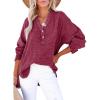 imageDokotoo Womens Casual Button V Neck Long Sleeve Shirts Oversized Solid Blouses TopsRed