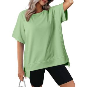 imageDokotoo Oversized T Shirts for Women Crewneck Short Sleeve Casual Summer Tops Lightweight Loose High Low BlouseGreen