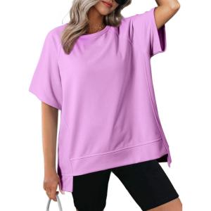 imageDokotoo Oversized T Shirts for Women Crewneck Short Sleeve Casual Summer Tops Lightweight Loose High Low BlousePurple
